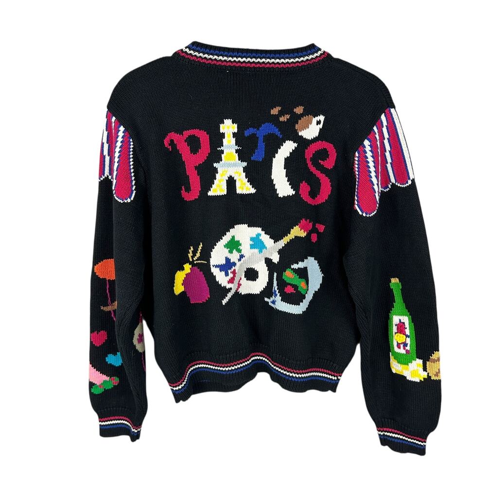 Vintage Maximalist 80s Intarsia Paris Long Sleeve Graphic Sweater M - Picture 2 of 10
